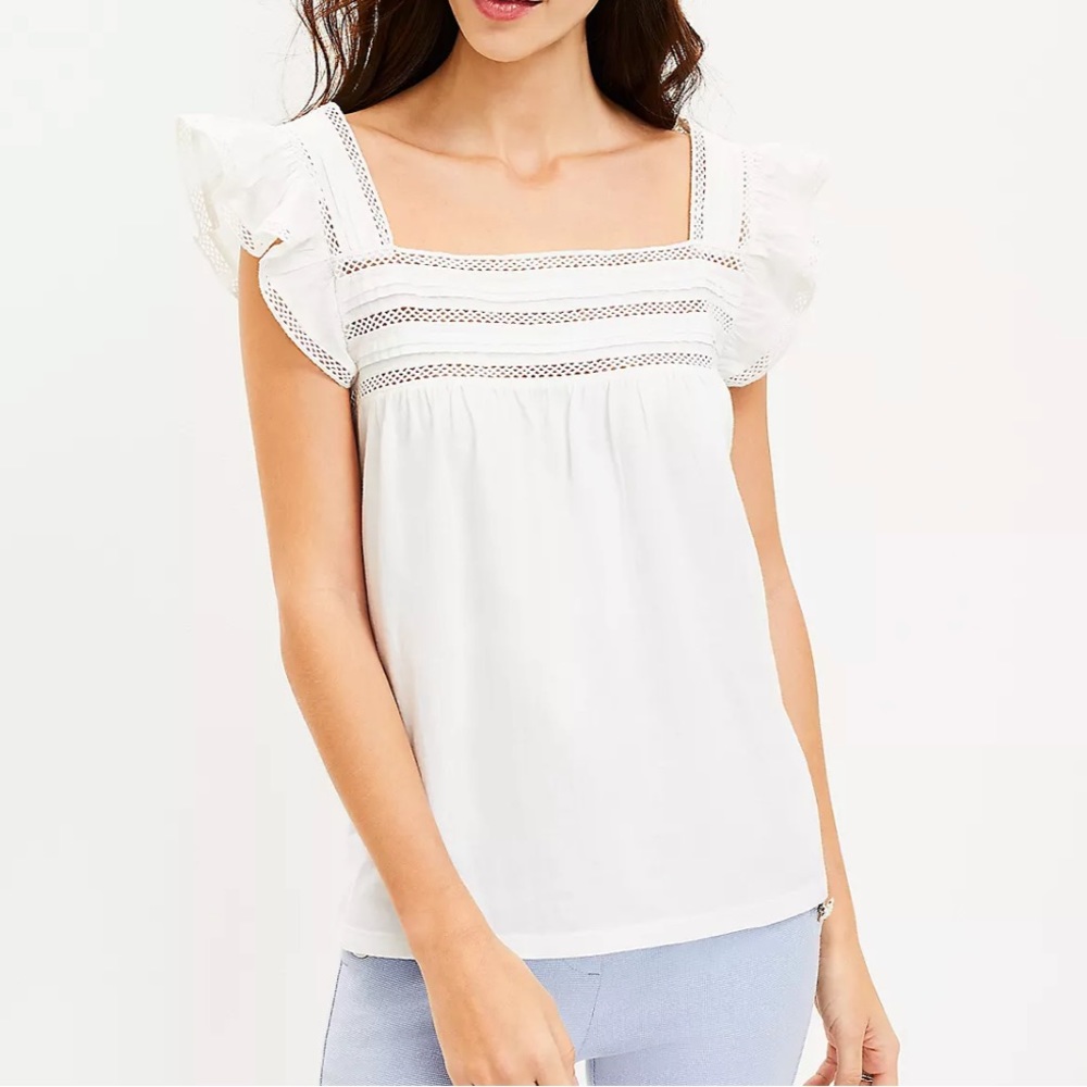 Cutout Ruffle Square
Neck Top
Color: Whisper White 
Size: S